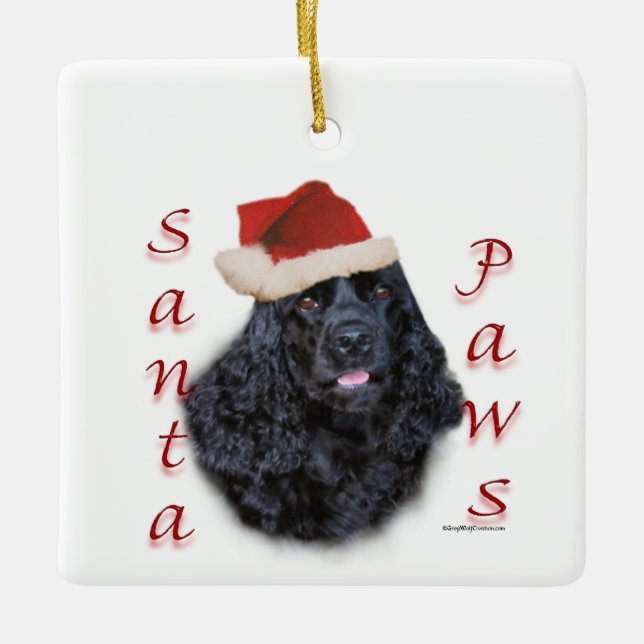 Cocker Spaniel (svart) Santa Paws Julgransprydnad Keramik (Framsida)