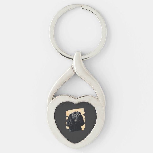 Cocker Spaniel  Twisted Heart Silverfärgad Nyckelring (Framsidan)