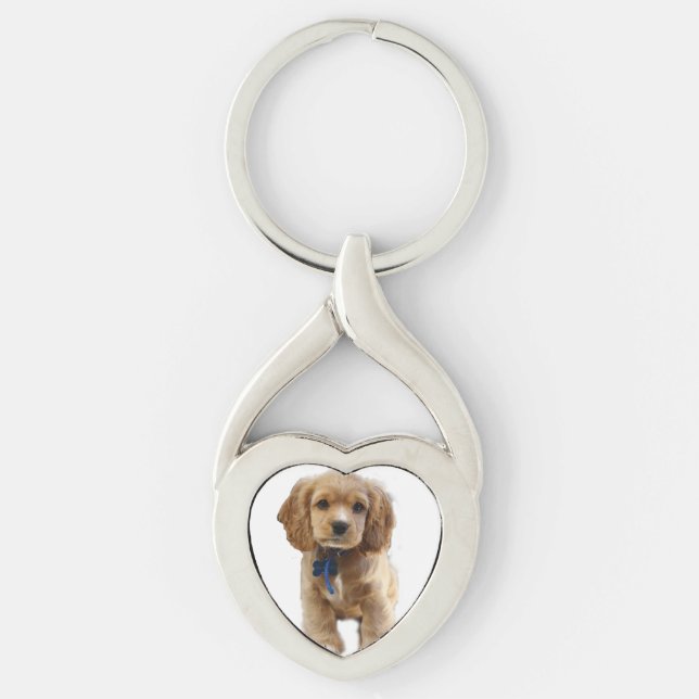Cocker spaniel twisted heart silverfärgad nyckelring (Framsidan)