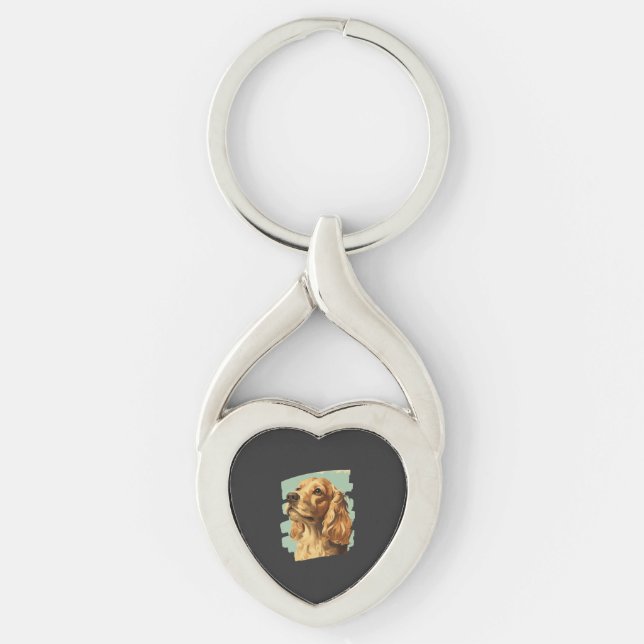 Cocker Spaniel Twisted Heart Silverfärgad Nyckelring (Framsidan)