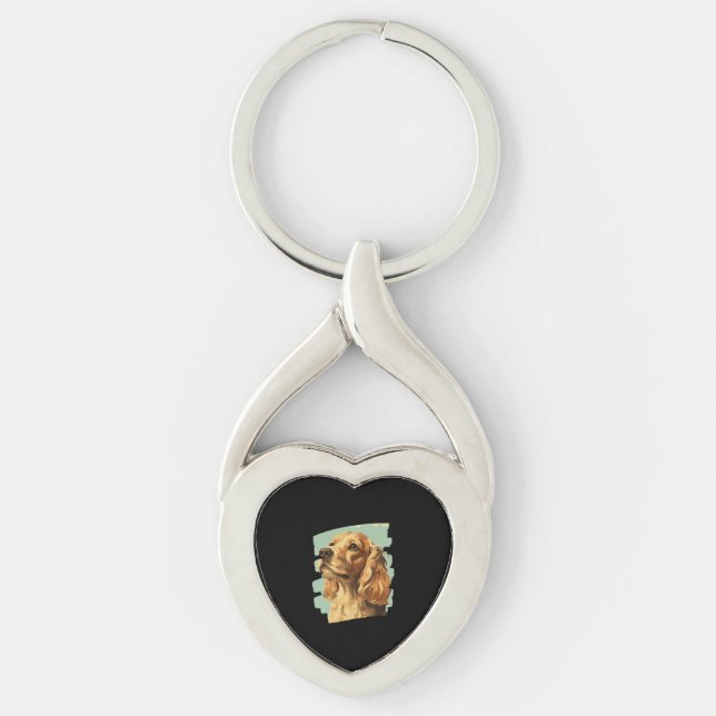 Cocker Spaniel Twisted Heart Silverfärgad Nyckelring (Framsidan)