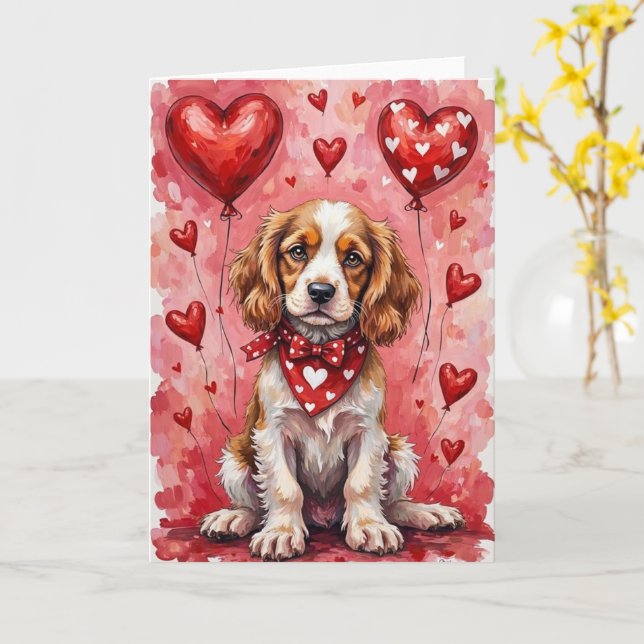 Cocker Spaniel Valentine’s Day Dog with Hearts Red Kort (Gul blomma)