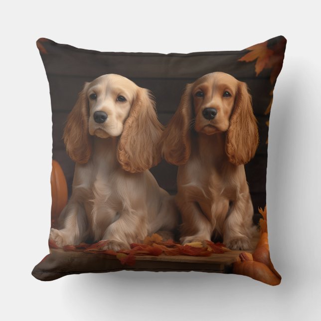 Cocker Spaniel Valp Höstglädje Pumpa  Kudde (Framsida)