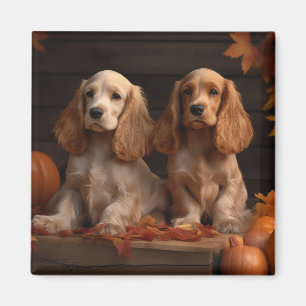 Cocker Spaniel Valp Höstglädje Pumpa Magnet
