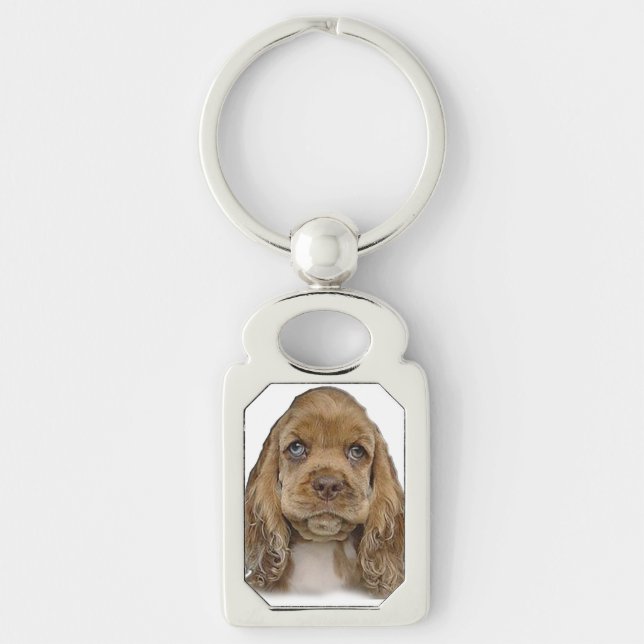 Cocker Spaniel Valp    Rektangulärt Silverfärgad Nyckelring (Framsidan)