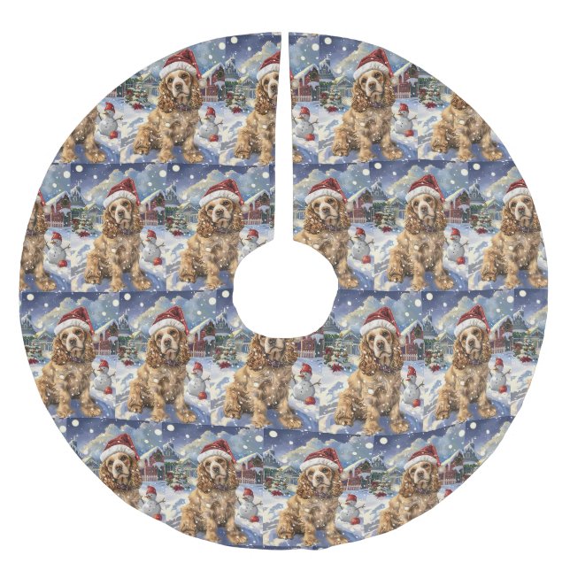Cocker Spaniel Vinter Värld Julglädje  Julgransmatta Borstad Polyester (Framsidan)