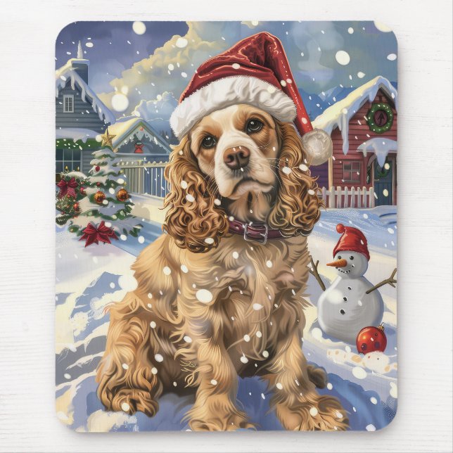 Cocker Spaniel Vinterundret Julglädje Musmatta (Framsidan)