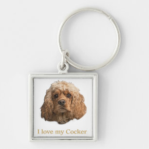 cocker spaniels fyrkantig silverfärgad nyckelring
