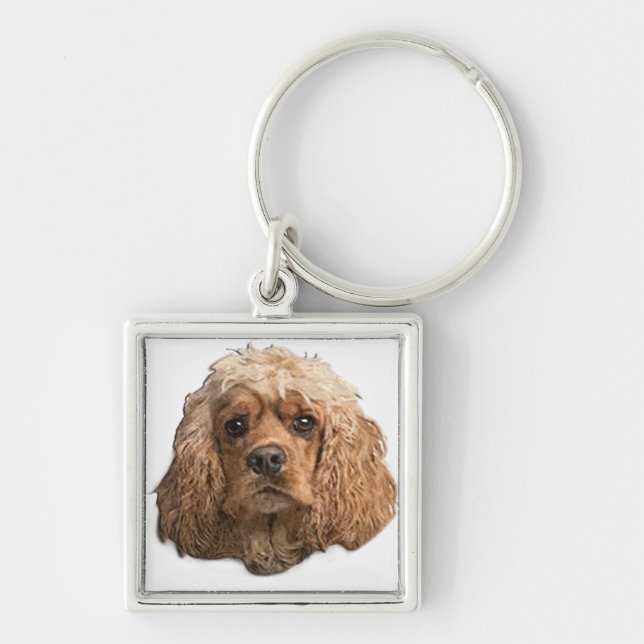 cocker spaniels fyrkantig silverfärgad nyckelring (Framsidan)