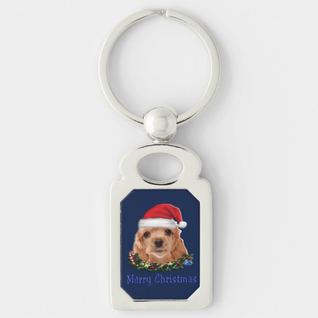 Cocker Spaniels Rektangulärt Silverfärgad Nyckelring (Framsidan)