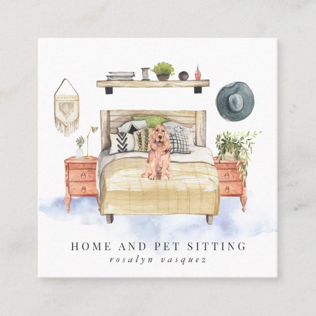 Cocker Spansk | Hem och Pet Sitta Fyrkantigt Visitkort (Framsida)