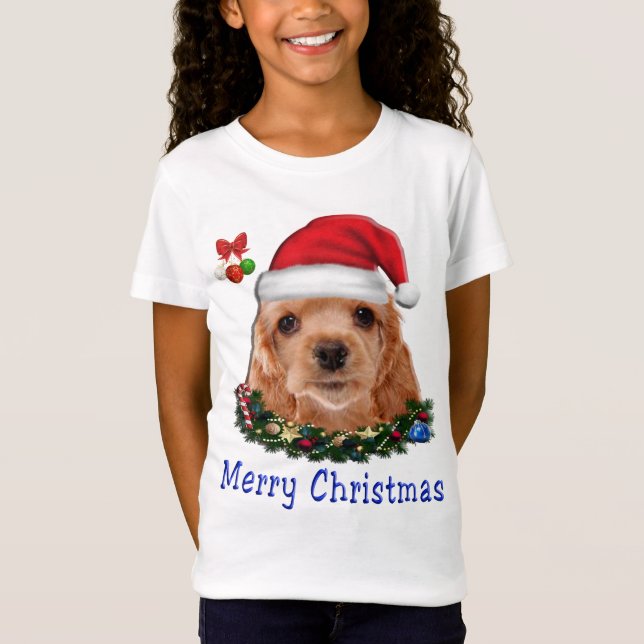 Cocker Spansk jul T Shirt (Framsida)