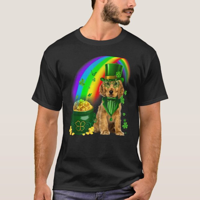 Cocker Spanska Hund Leprechauns Mynt Shamrock Patr T Shirt (Framsida)