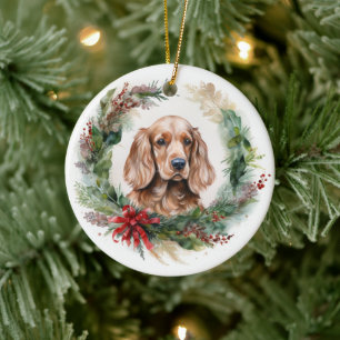 Cocker Spanska julafton Festive Valp Julgransprydnad Keramik