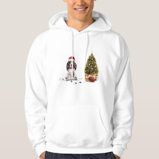 Cocker Spanska jultomten Hund med Träd Hoodie (Framsida)
