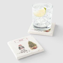 Cocker Spanska jultomten Hund med Träd Stenunderlägg