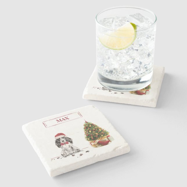 Cocker Spanska jultomten Hund med Träd Stenunderlägg (Sidan)