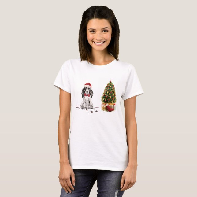 Cocker Spanska jultomten Hund med Träd T Shirt (Hel framsida)