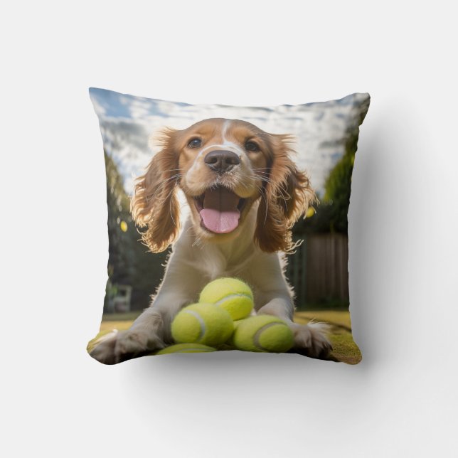 Cocker 🐕 Spanska marijuen med Tennis bollar Kudde (Framsida)
