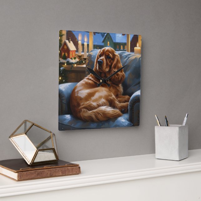 Cocker Spanska med jul Ljus Helgdag Fyrkantig Klocka (Kontor)