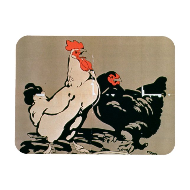Cockerel och Hen (färg litho) Magnet (Horisontell)