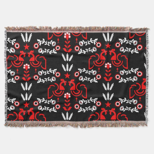 Cockerel Scandinavian Folk Art Filt (Framsidan)