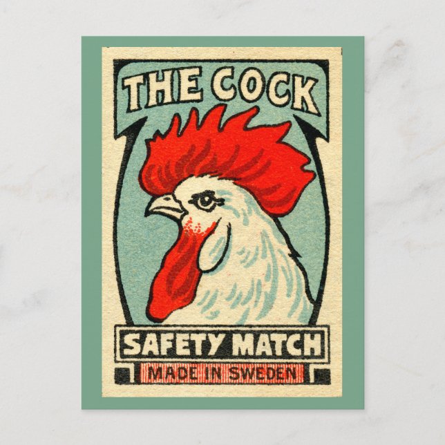 Cockerel vintage matchbox label Sweden Vykort (Framsida)