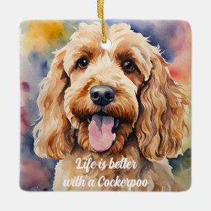 Cockerpoo, "Livet är bättre med ett Cockerpoo-cita Julgransprydnad Keramik