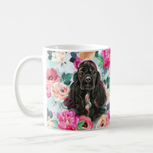 Cockerspaniel blommigt mugg (Vänster)