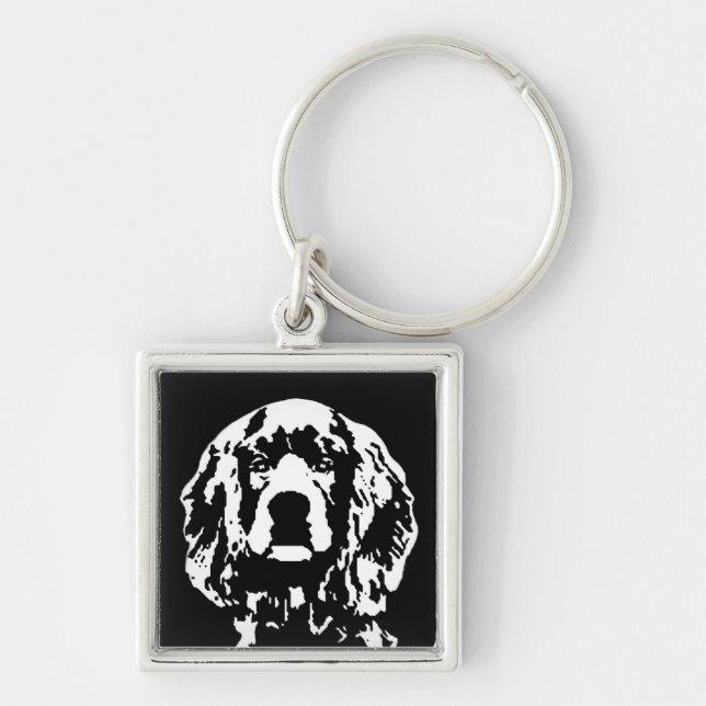 Cockerspanielspanielen kvadrerar metall Keychain Fyrkantig Silverfärgad Nyckelring (Framsidan)