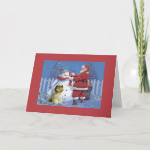 CockerspanielSpanieljulkort Santa Snowman1 Helgkort
