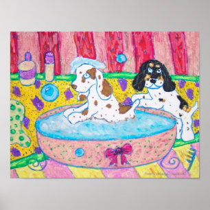 CockerspanielSpaniels tar ett bad Poster