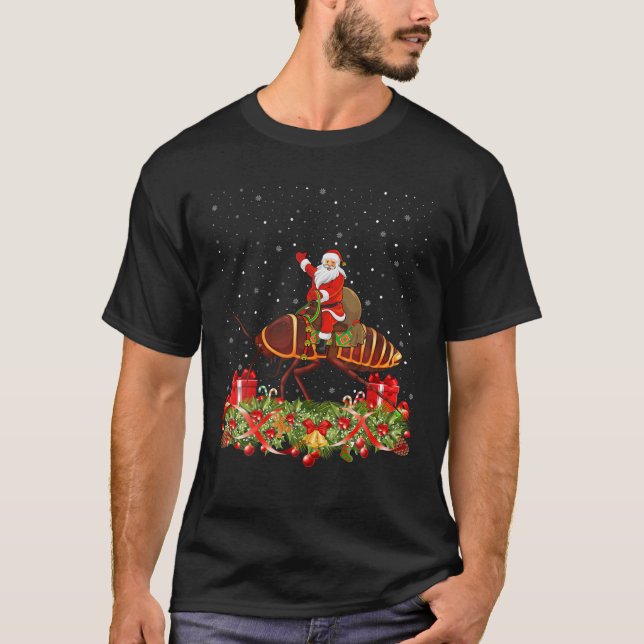 Cockroach Älskare Julafton Gift Santa Riding Cockr T Shirt (Framsida)