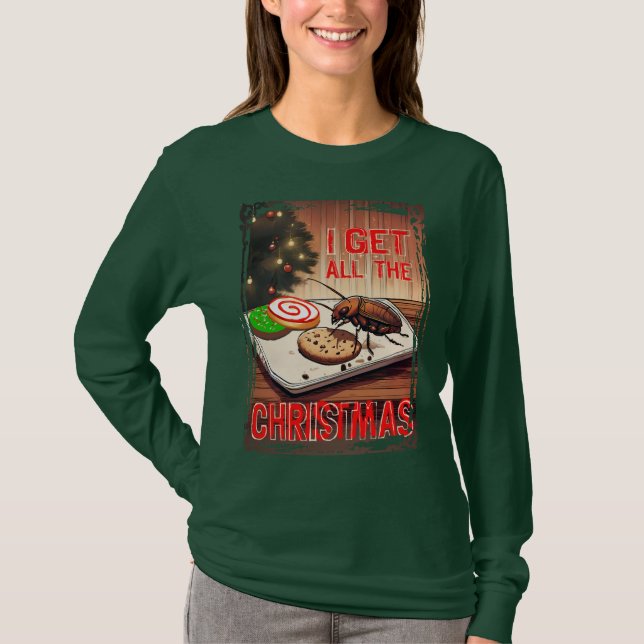Cockroach eating cookies ugly Christmas bakery T Shirt (Framsida)