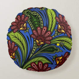 Cockscomb och BumbleBee Vibrant Blue, Grönt, Ro Rund Kudde