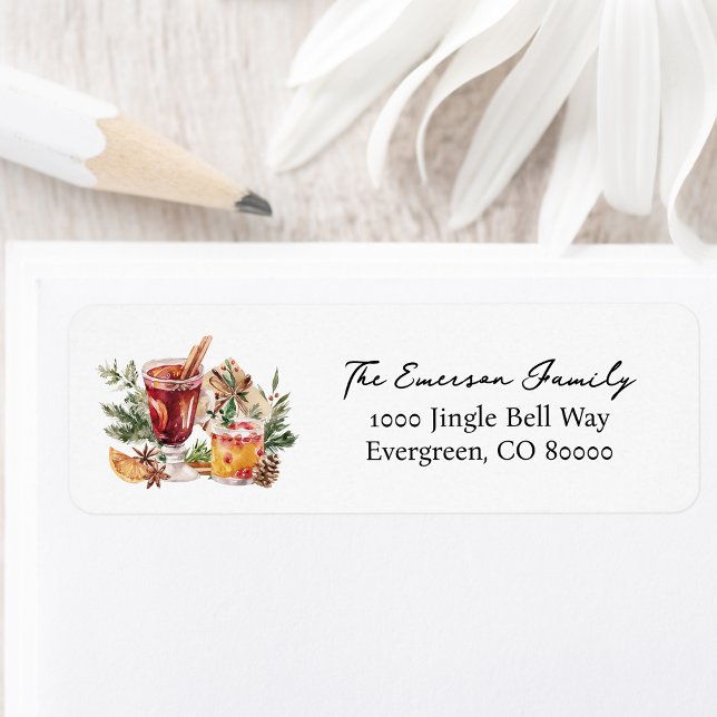 Cocktail-adressetikett för returadress till Helgda Etikett (Watercolor Cocktail Party Botanical Holiday Return Address Label Personalized by Painted Paperie
)