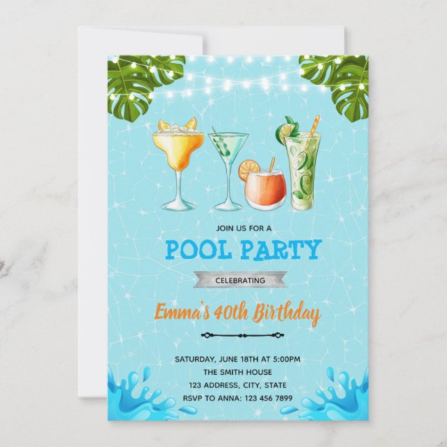 Cocktail av bassäng-partyinbjudan inbjudningar (Framsida)