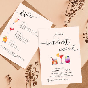 Cocktail Bachelorette Helg Party Calligraphy Inbjudningar