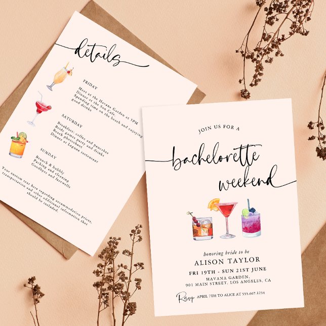 Cocktail Bachelorette Helg Party Calligraphy Inbjudningar (Skapare uppladdad)