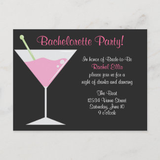 Cocktail Bachelorette Party Inbjudan Vykort