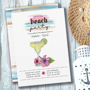 Cocktail Beach Party Margarita Hibiscus Förlovning Inbjudningar