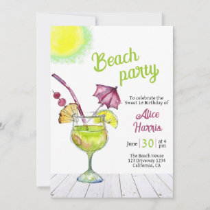 Cocktail Beach party söt 16-inbjudan Inbjudningar