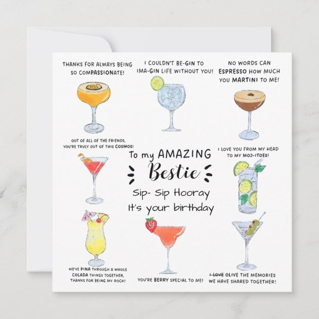 Cocktail Bestie Birthday Card Inbjudningar (Framsida)