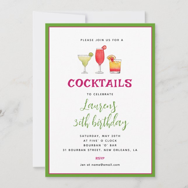 Cocktail Birthday-inbjudan Meddelande (Framsida)