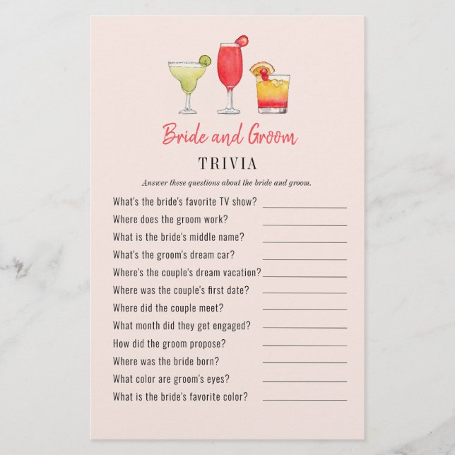 Cocktail Bride and Groom dusch Trivia-spel (Framsida)