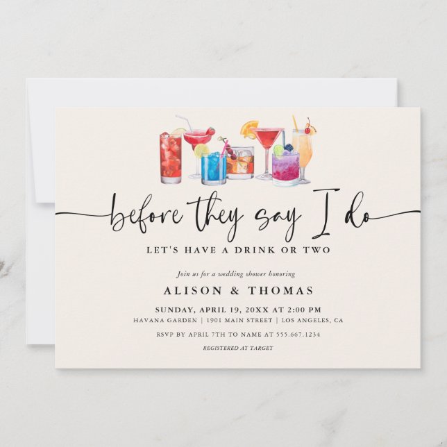 Cocktail Bröllopsdusch | Förlovningsfest Inbjudningar (Framsida)
