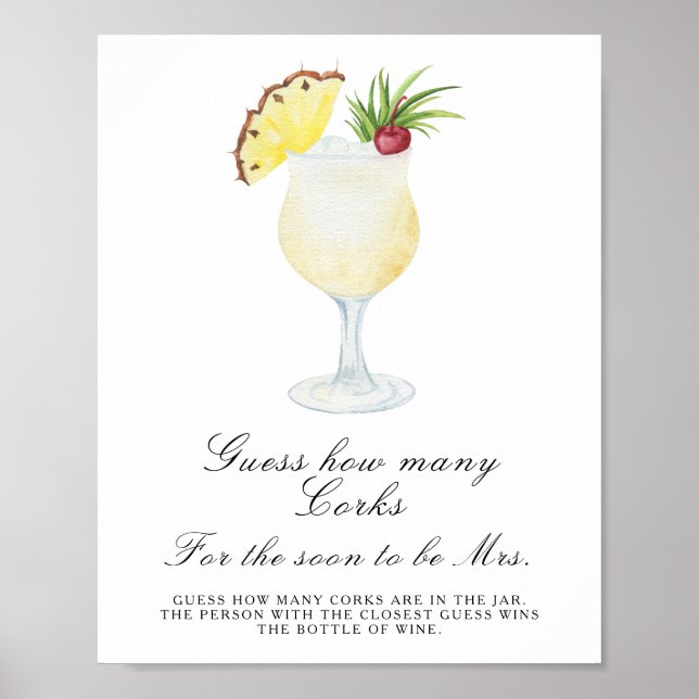 Cocktail Bröllopsdusch - Gissa hur många korkar Poster (Framsidan)
