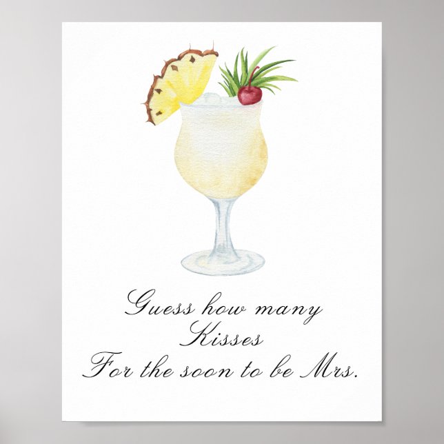 Cocktail bröllopsdusch - Hur många kyssar spel Poster (Framsidan)