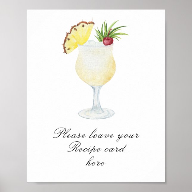 Cocktail bröllopsdusch - Receptkort Poster (Framsidan)