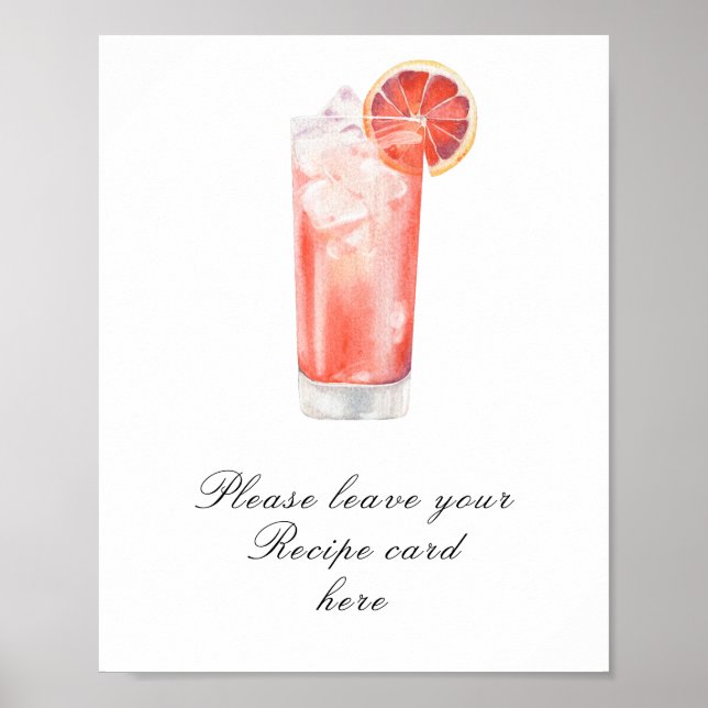 Cocktail bröllopsdusch - Receptkort Poster (Framsidan)